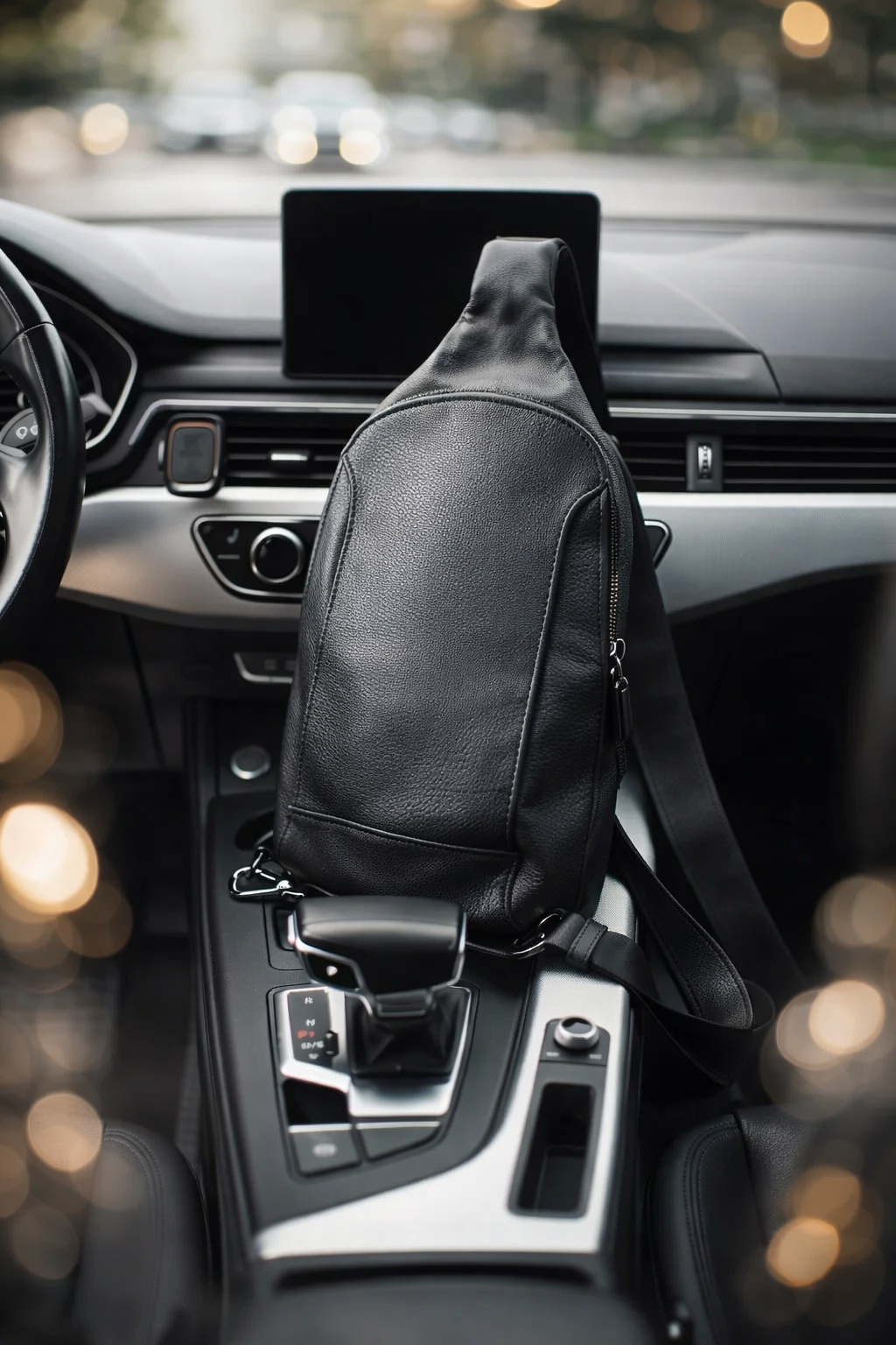 Handmade Mens Leather Sling Bag Black Crossbody Chest Bag