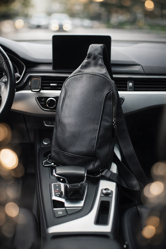 Handmade Mens Leather Sling Bag Black Crossbody Chest Bag