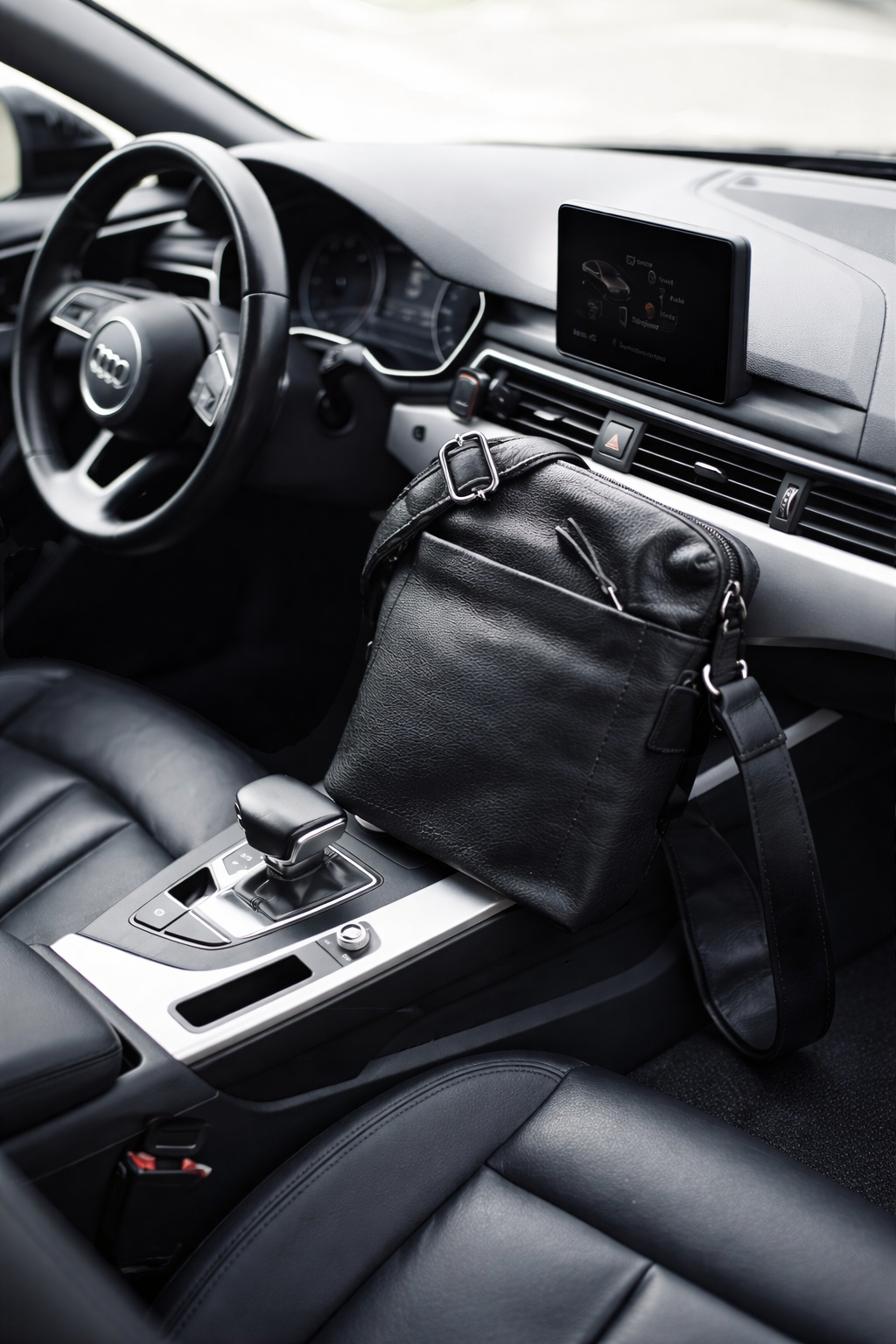 Handmade Mens Black Genuine Leather Shoulder Bag Messenger
