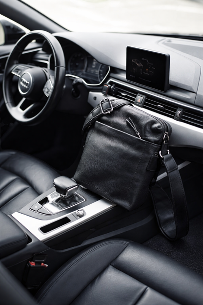 Handmade Mens Black Genuine Leather Shoulder Bag Messenger