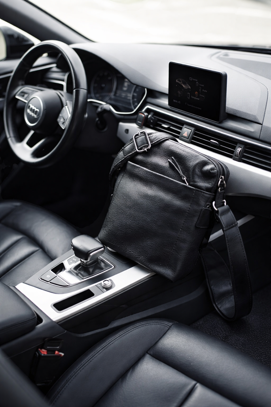 Handmade Mens Black Genuine Leather Shoulder Bag Messenger