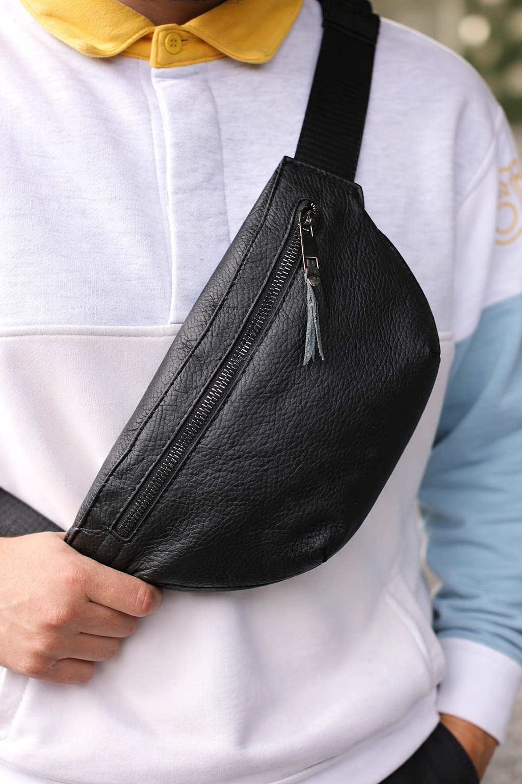 Handmade Mens Genuine Leather Black Waist Bag Fanny Pack