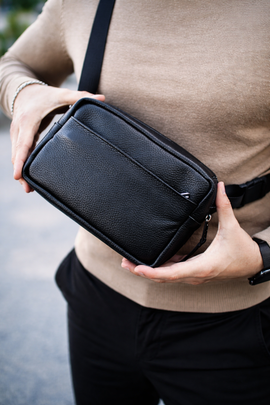 Handmade Mens Leather Crossbody Bag Black Gift for Him