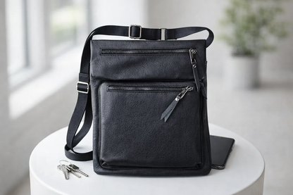 Handmade Mens Leather Crossbody Bag Black