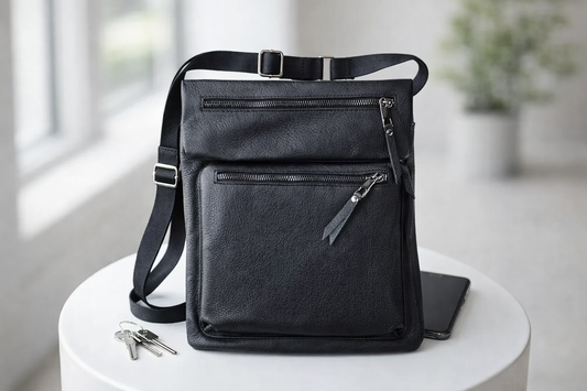 Handmade Mens Leather Crossbody Bag Black