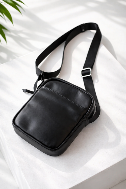 Mens Handmade Genuine Leather Messenger Bag Black Crossbody Shoulder Bag Gift for Him