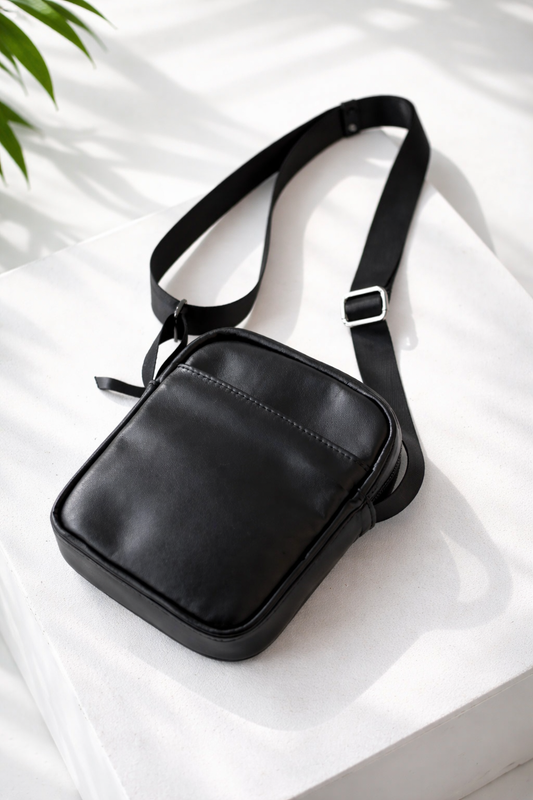 Mens Handmade Genuine Leather Messenger Bag Black Crossbody Shoulder Bag Gift for Him
