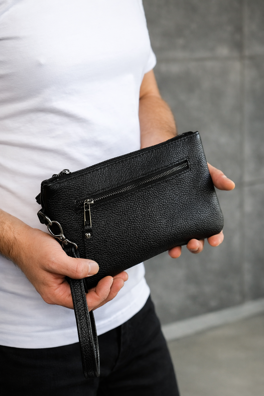 Handmade Mens Leather Clutch SKILL Black Gift For Him