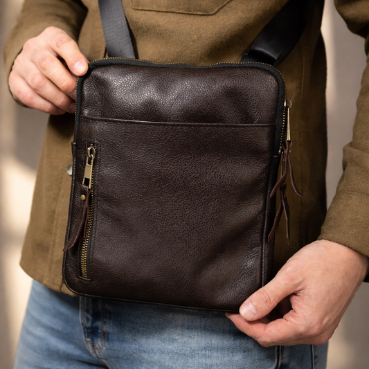 Handmade Genuine Leather Mens Messenger Bag Brown Gift for Him