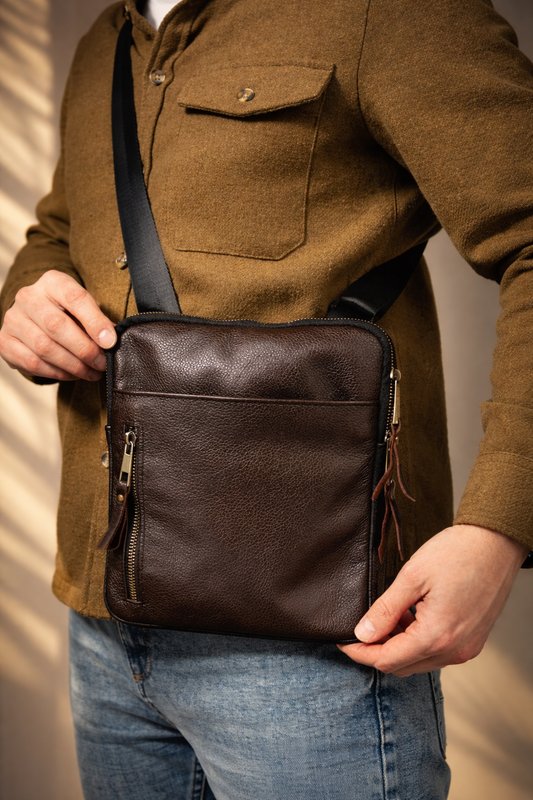 Genuine Leather Messenger Bag Mens Shoulder Bag Handmade Brown Gift for Him