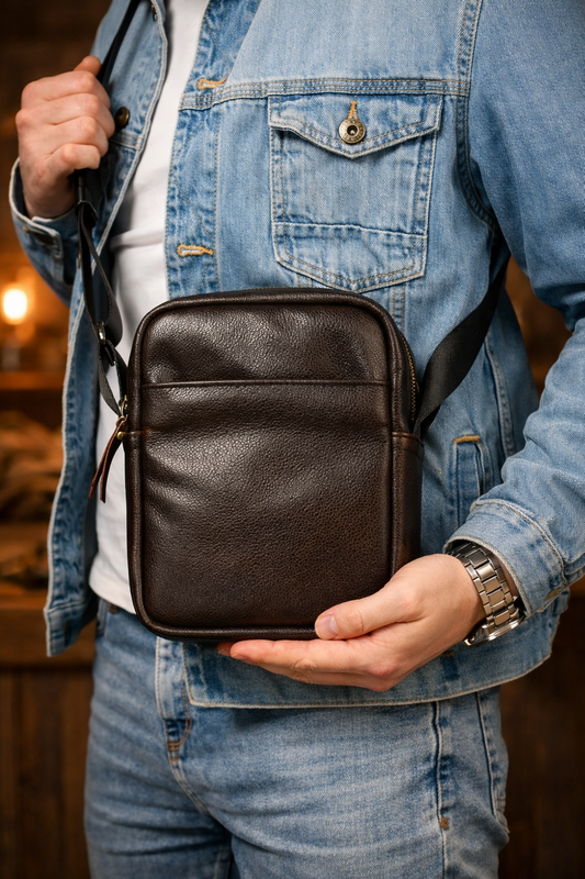 Genuine Leather Messenger Bag Mens Shoulder Bag Brown Handmade Gift for Him