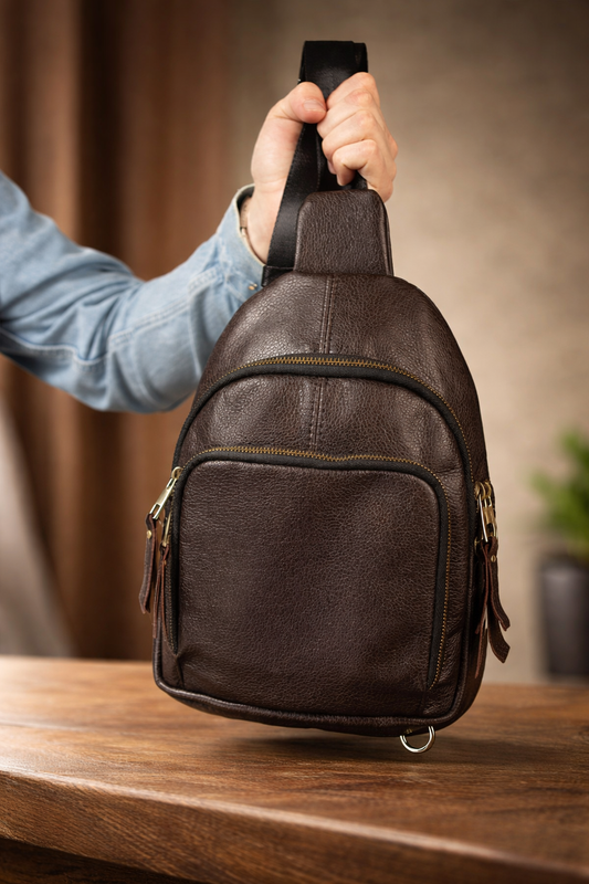 Handmade Genuine Leather Sling Shoulder Bag Brown Gift for Him