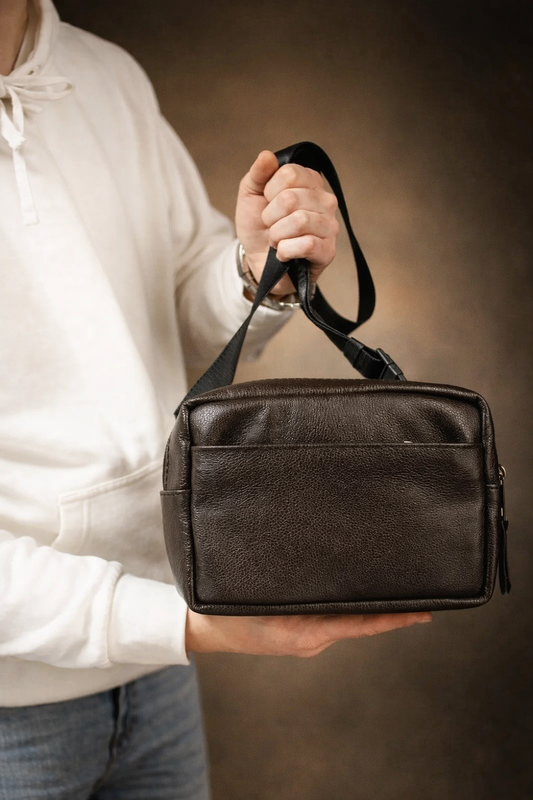 Handmade Brown Genuine Leather Crossbody Belt Bag Gift for Him