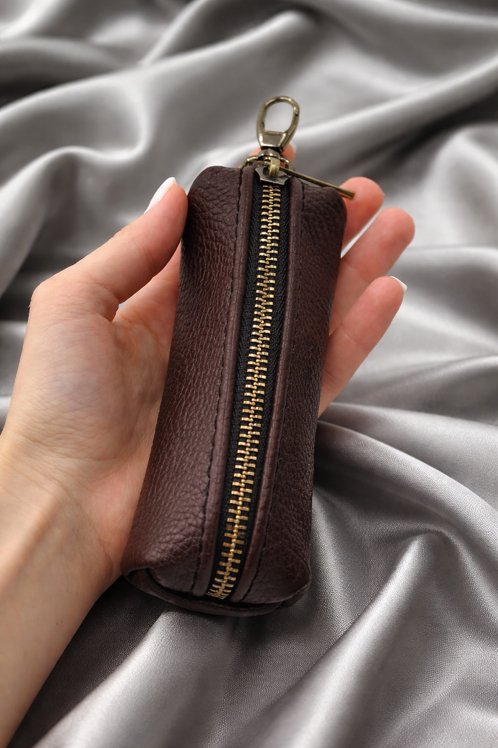 Genuine Grain Leather Key Holder Handmade Gift For Him Compact Key Pouch