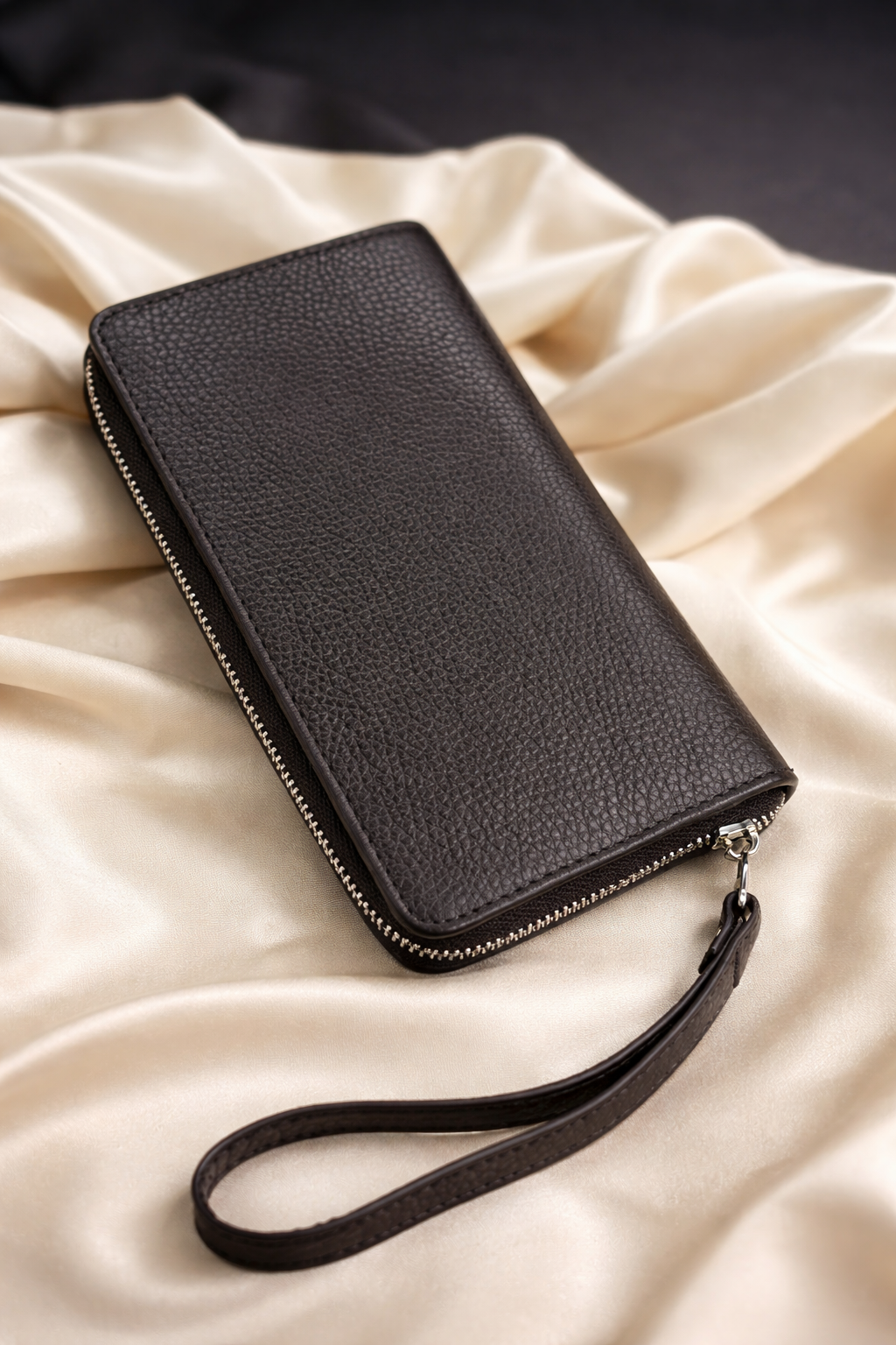 Handmade Mens Brown Grain Leather Clutch Wallet Gift For Him Zip Around Wristlet