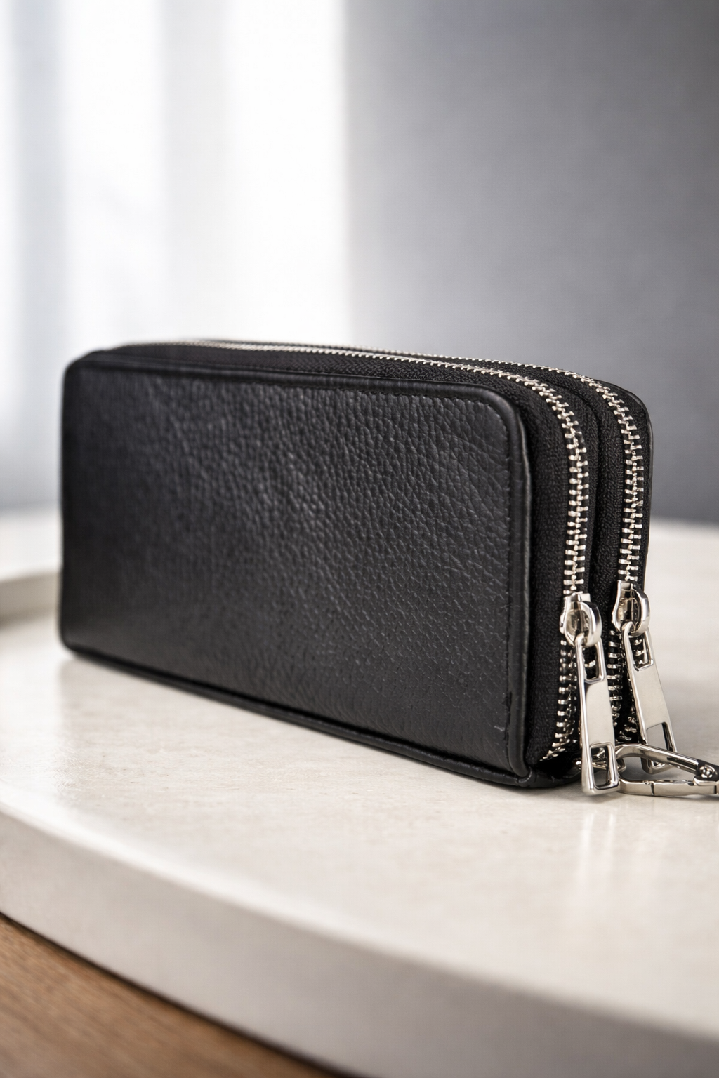 Handmade Mens Black Grain Leather Clutch Wallet Gift For Him