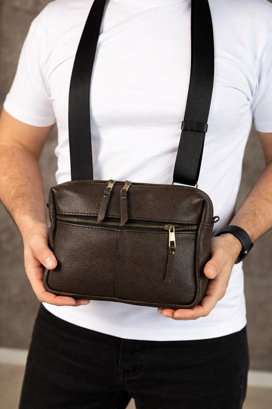 Handmade Brown Leather Shoulder Bag Men Crossbody Bag Gift for Him