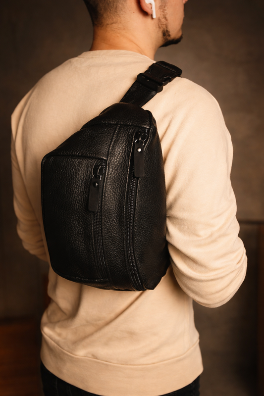Handmade Genuine Leather Mens Belt Bag Black Gift For Him