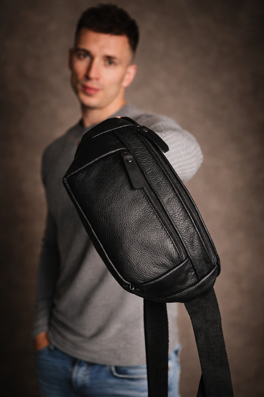 Handmade Mens Genuine Leather Belt Bag Black Gift For Him