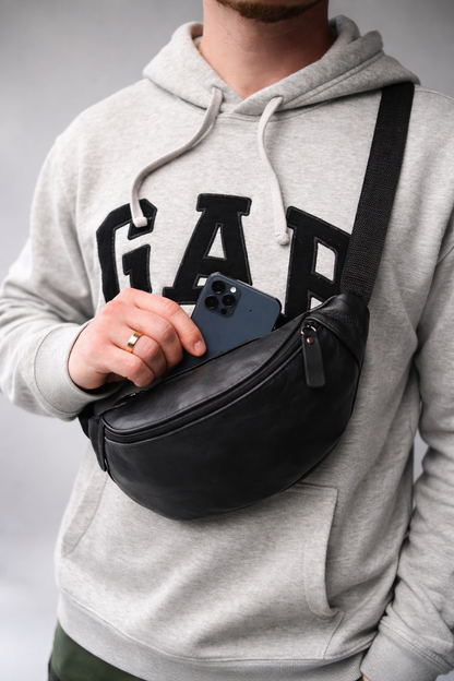 Handmade Mens Leather Belt Bag Black Gift for Him