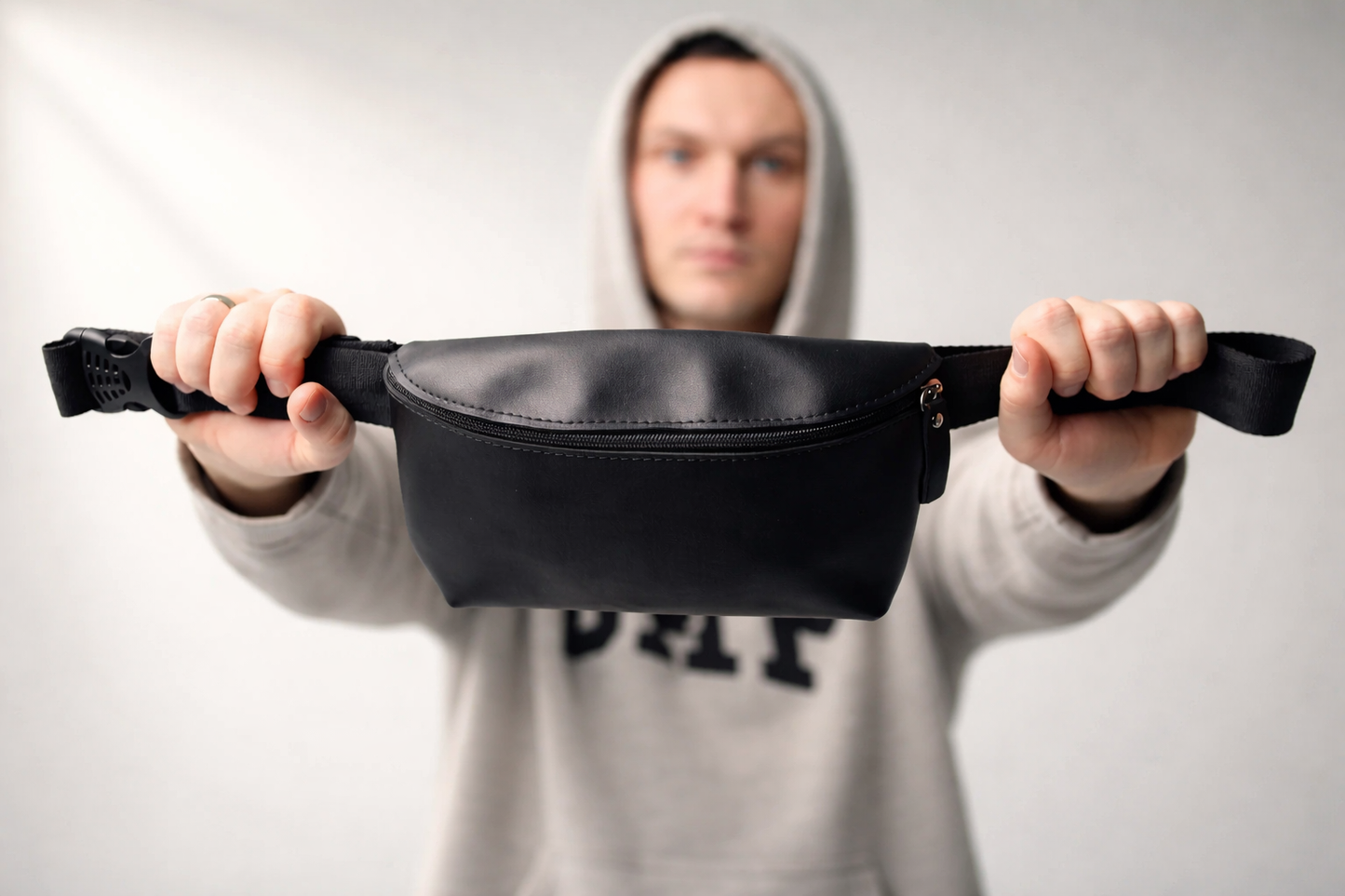 Handmade Black Mens Belt Bag PU Leather Waist Bag Gift for Him