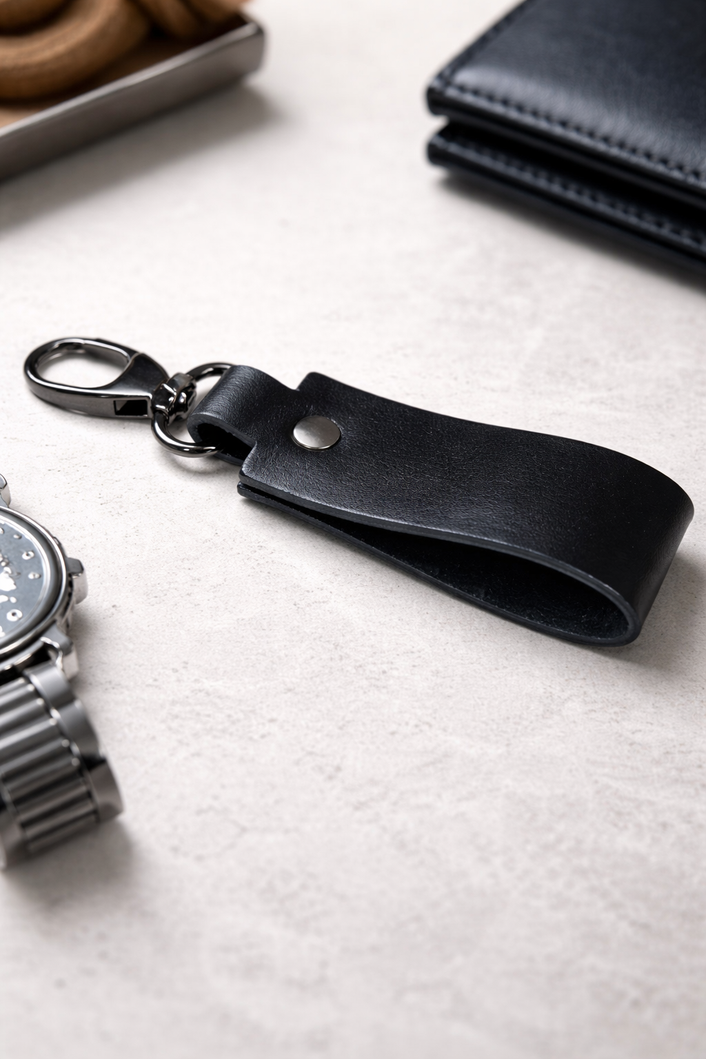 Handmade Genuine Leather Mens Keychain SKILL Gift for Him Durable Leather Key Fob
