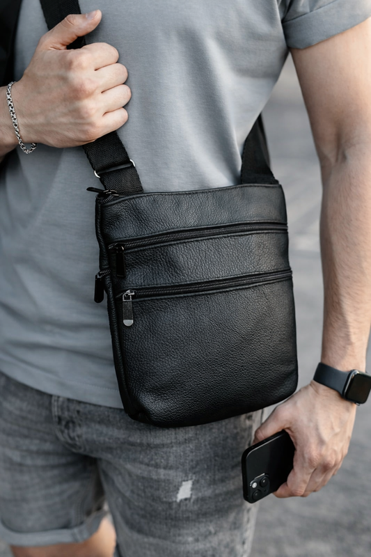 Handmade Genuine Leather Black Messenger Bag for Men Gift for Him