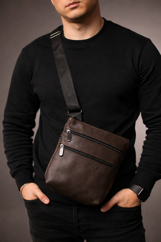 Handmade Brown Genuine Leather Messenger Bag Gift for Him