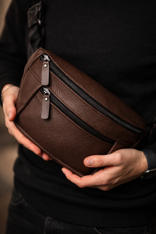 Mens Leather Banana Bag Brown Handmade Waist Bag Crossbody Fanny Pack Gift for Him