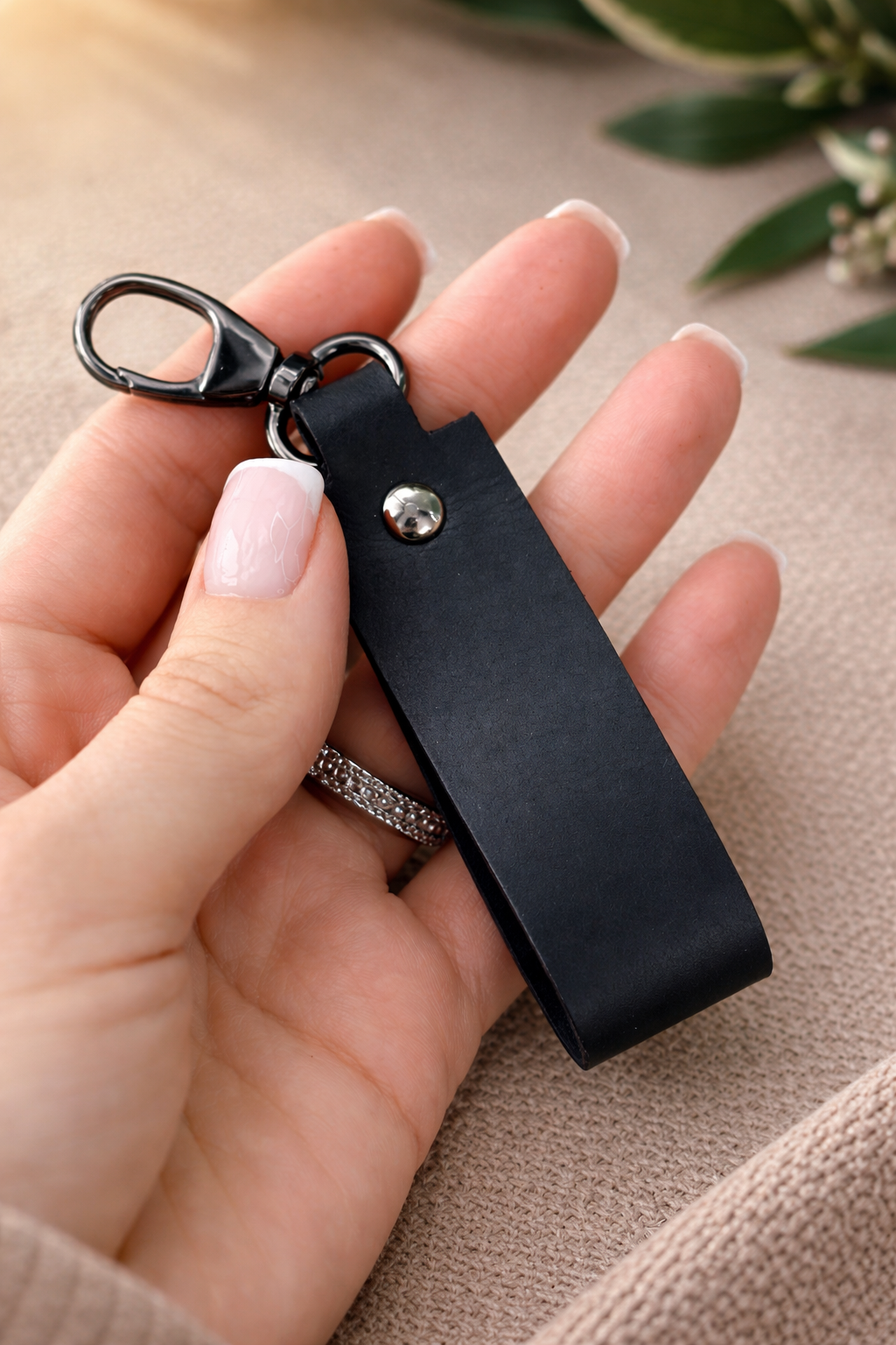 Handmade Crazy Horse Leather Keychain Key Fob Gift for Him or Her