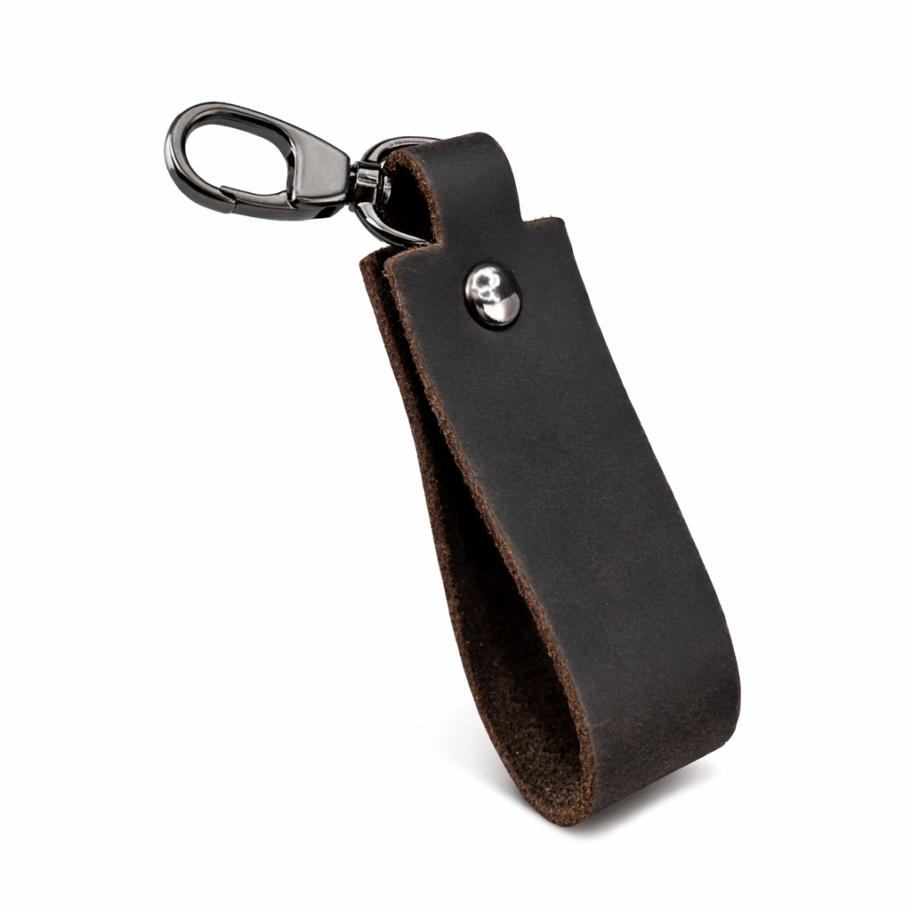 Handmade Leather Keychain Crazy Horse Leather Key Fob with Metal Carabiner Gift for Him