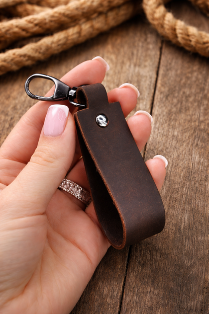 Handmade Crazy Horse Leather Keychain Key Fob Vintage Leather Key Ring Gift for Him