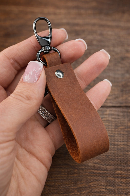 Handmade Leather Keychain with Carabiner Loop Gift for Him Gift for Her