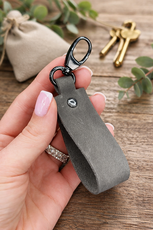 Handmade Leather Keychain Loop Metal Carabiner Gift for Him and Her