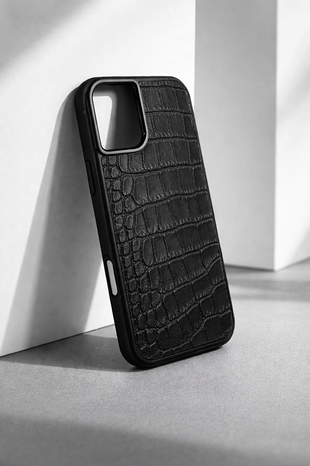 Handmade Black Italian Leather Croc iPhone Case Gift for Him or Her Shockproof