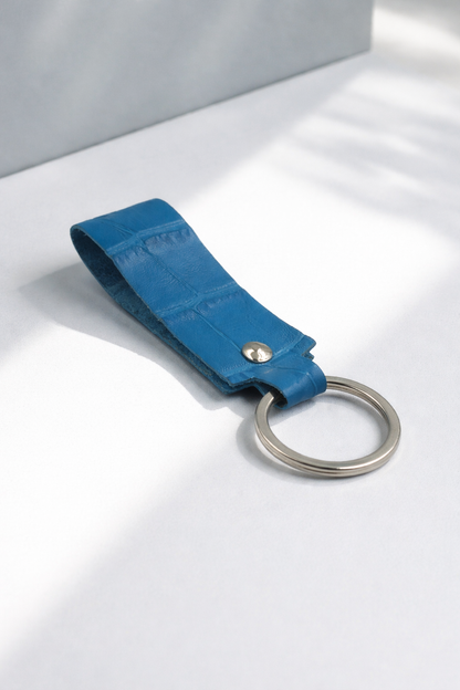 Handmade Italian Leather Crocodile Embossed Keychain Gift for Him