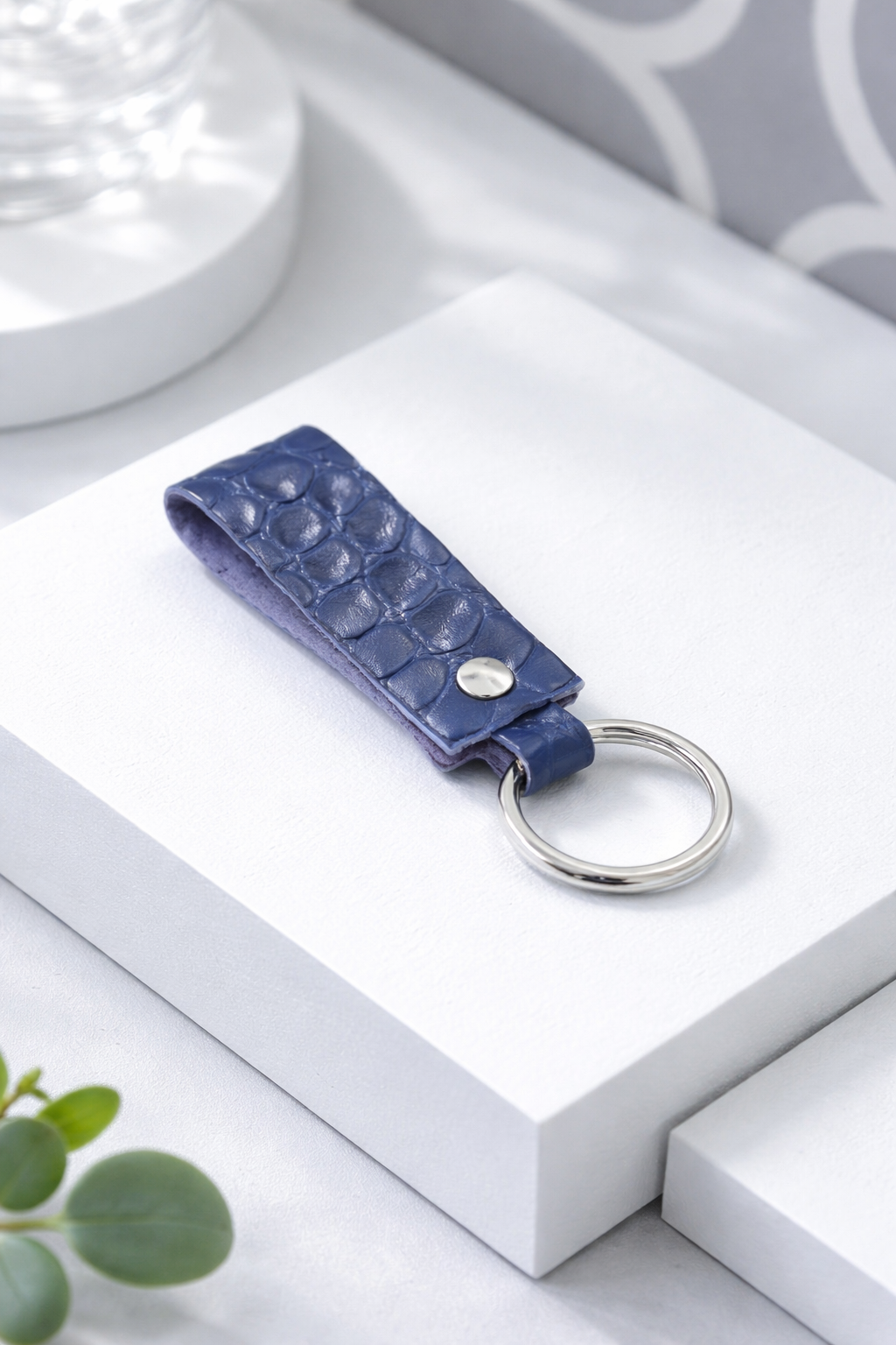 Handmade Italian Leather Crocodile Embossed Keychain Luxury Leather Keyring Gift for Him or Her