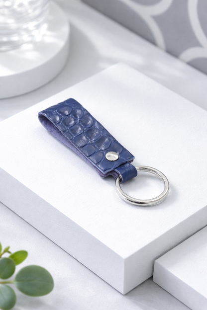 Handmade Italian Leather Crocodile Embossed Keychain Luxury Leather Keyring Gift for Him or Her