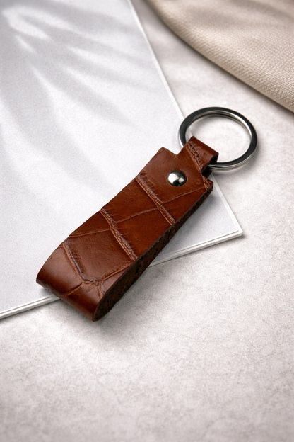 Handmade Italian Leather Keychain Crocodile Embossed Gift for Him Keyring