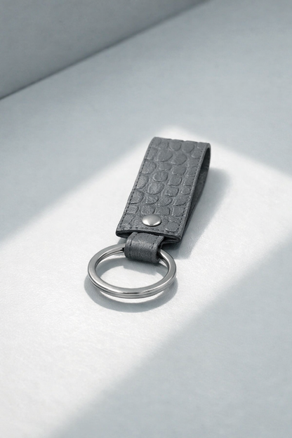 Handmade Italian Leather Keychain Crocodile Embossed Perfect Gift