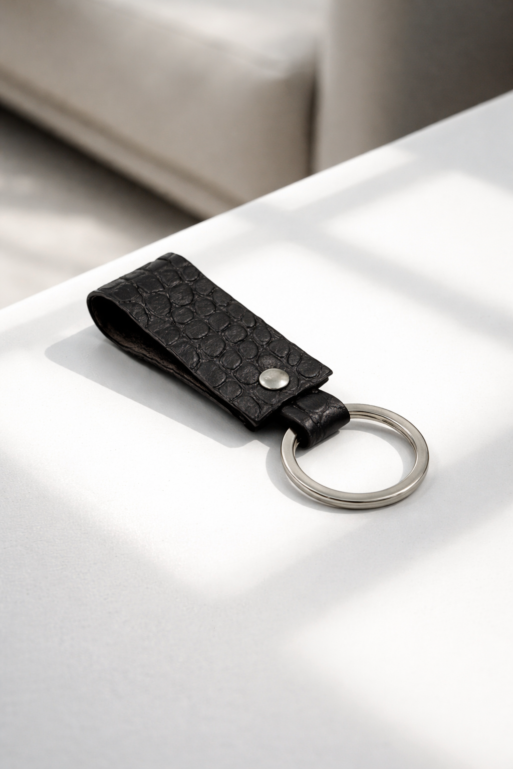 Handmade Italian Leather Keychain Crocodile Embossed Minimalist Keyring Gift for Him
