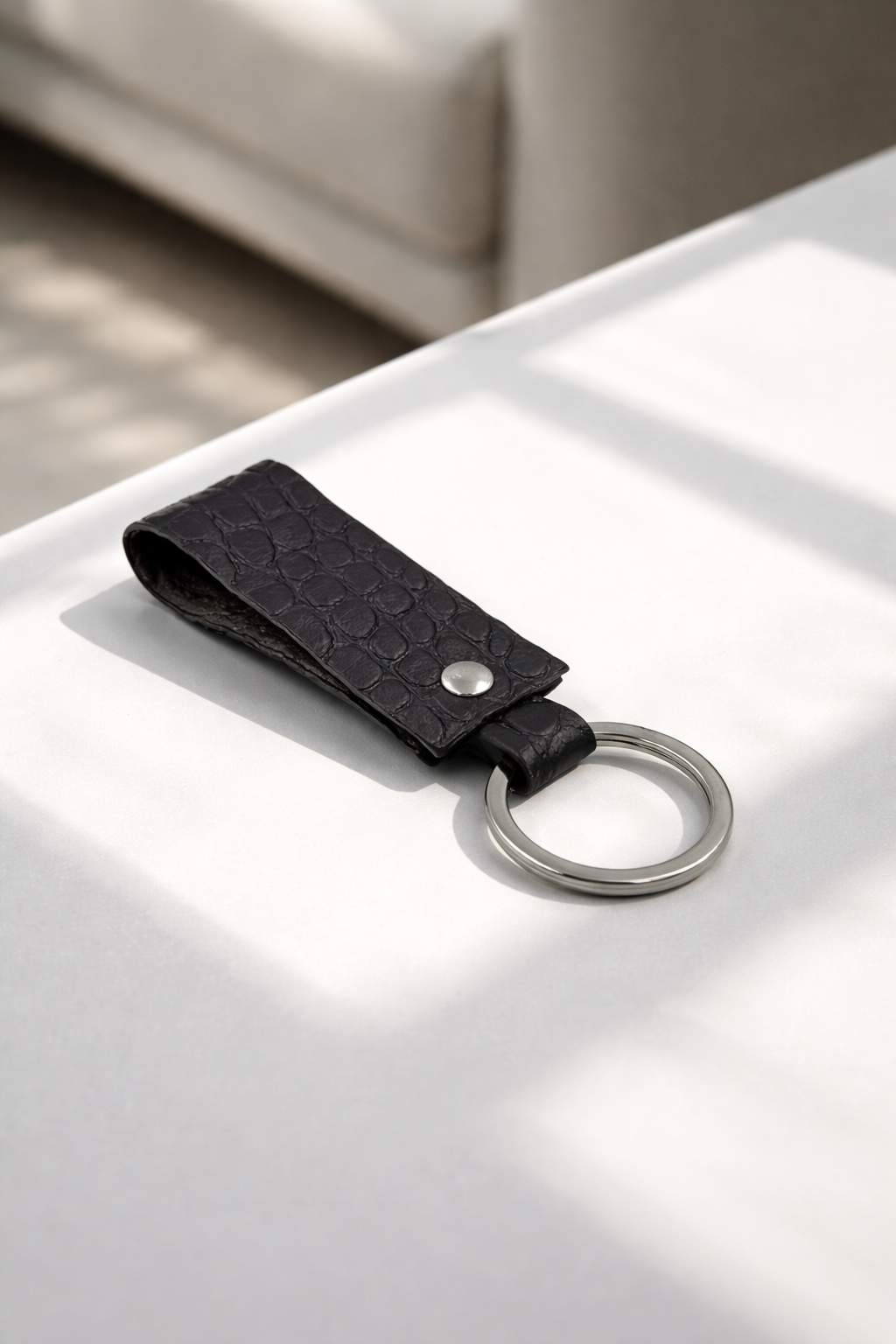 Handmade Italian Leather Keychain Crocodile Embossed Gift for Him