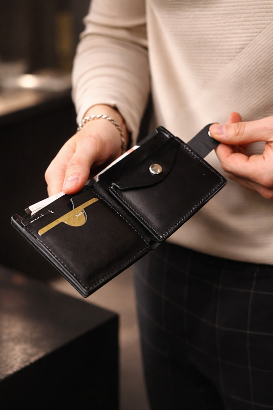 Handmade Mens Black Leather Wallet Gift For Him