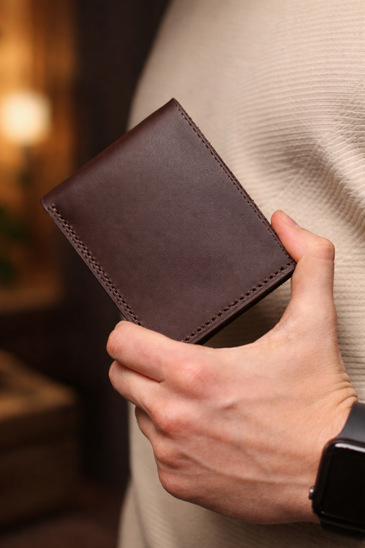Mens Bifold Wallet Brown Genuine Leather Handmade Gift for Him