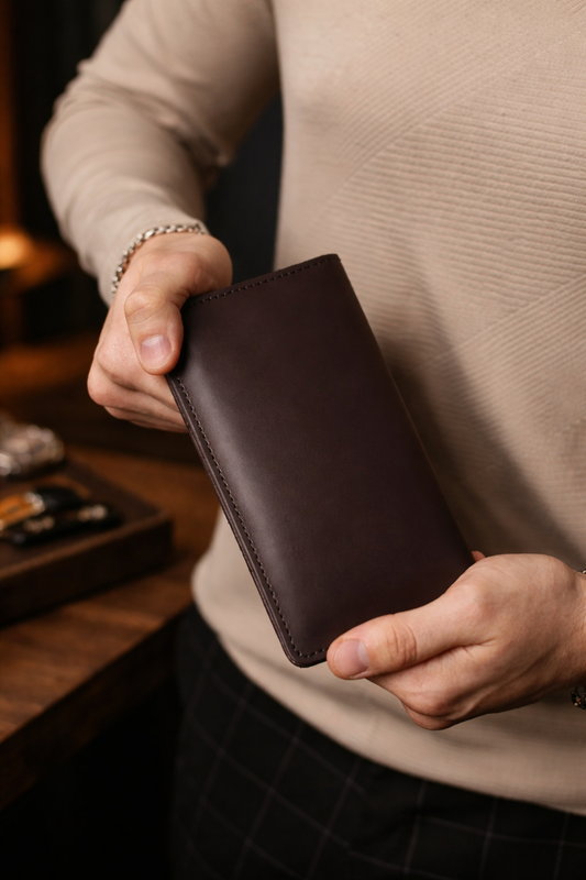 Handmade Brown Genuine Leather Mens Long Wallet Gift for Him