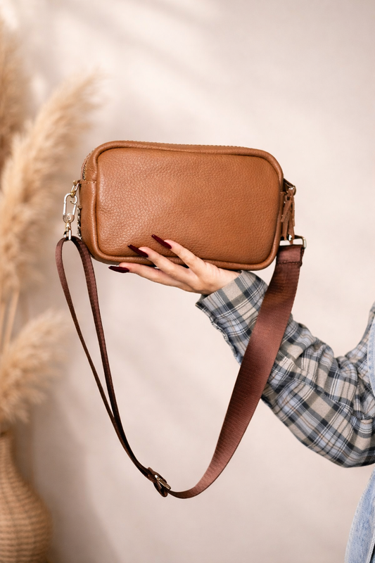Handmade Womens Genuine Leather Flotar Crossbody Bag Cappuccino Gift for Her