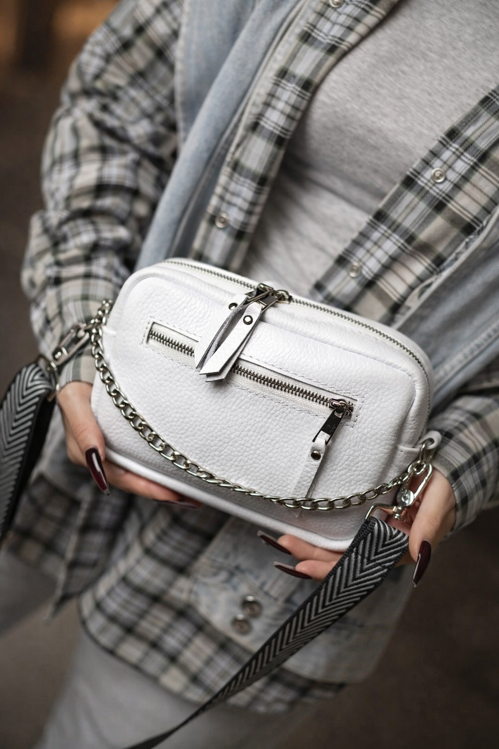 Handmade White Flotar Leather Crossbody Bag Gift for Her Womens Small Genuine Leather Shoulder Bag