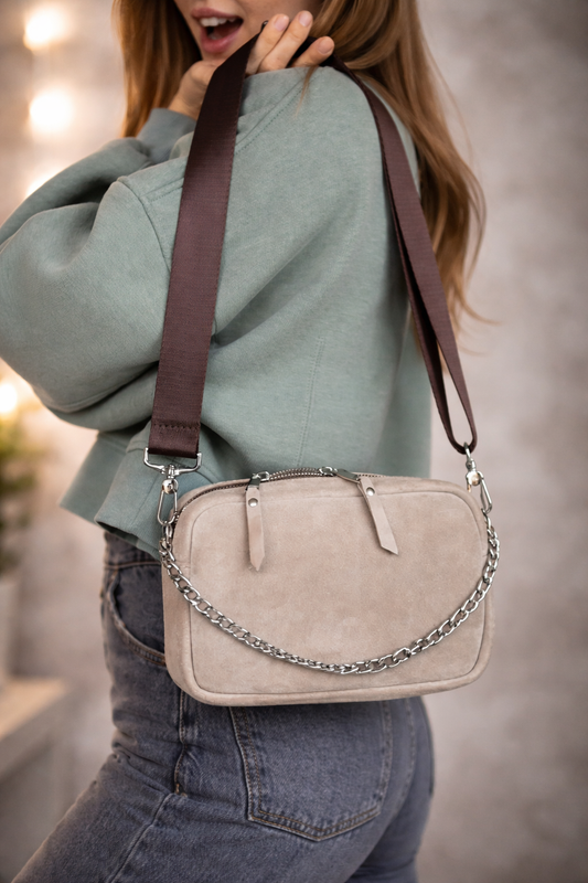 Handmade Womens Natural Suede Crossbody Bag Beige Gift for Her