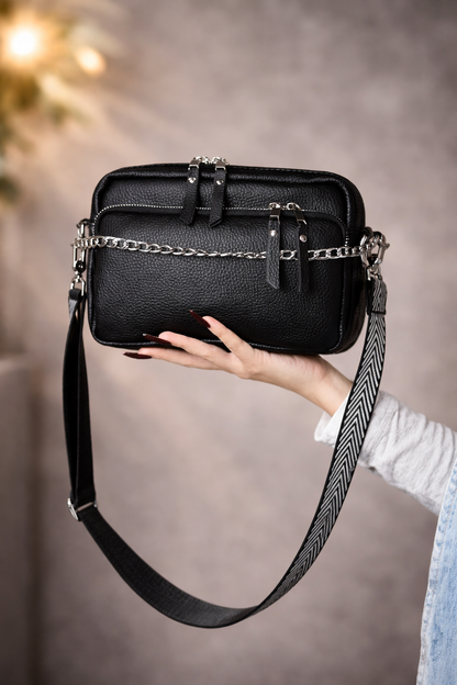 Handmade Womens Genuine Leather Flotar Crossbody Bag Black Gift For Her