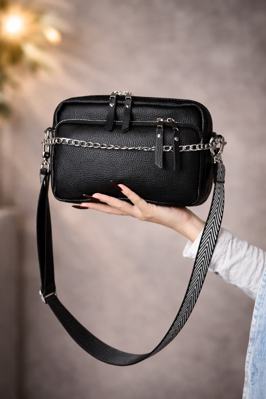 Handmade Womens Genuine Leather Flotar Crossbody Bag Black Gift For Her